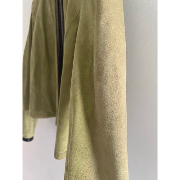 Provence D'amour Light Green & Brown Zip Up Leather Jacket Size Medium JL - Picture 3 of 9